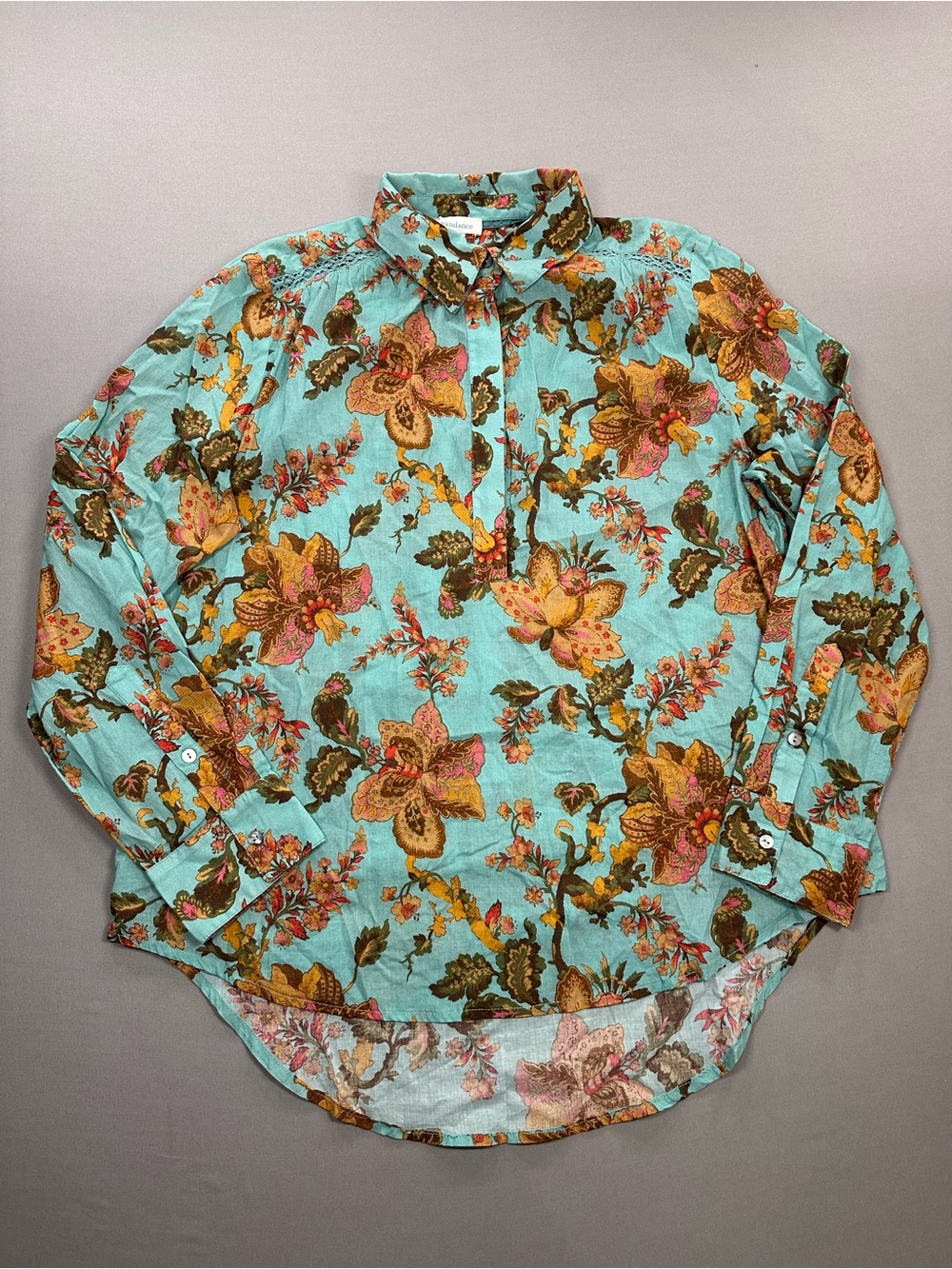 Sundance Cotton Floral-Print Quarter-Button Popover Blouse - Womens Small